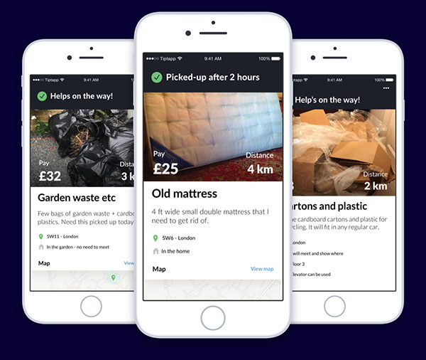 Examples showing recycle stuff through app in London